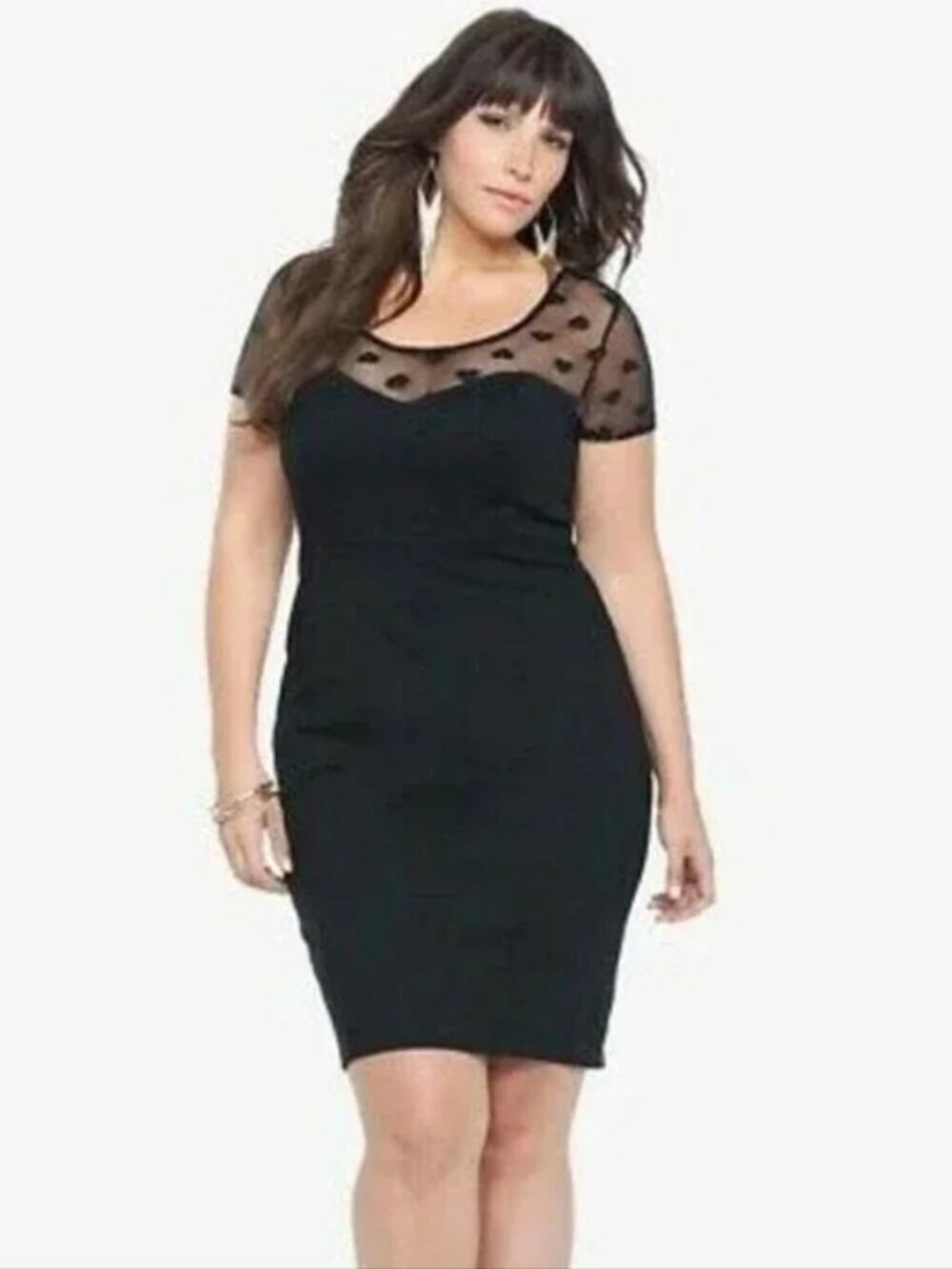 Torrid black pencil dress with heart mesh detailing size 16